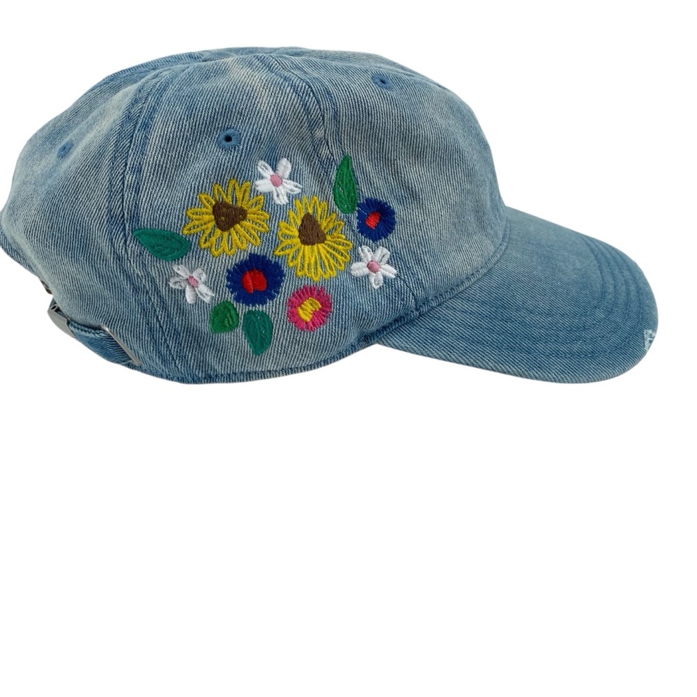 Aerie Blue Distressed Denim Floral Embroidered Baseball Cap